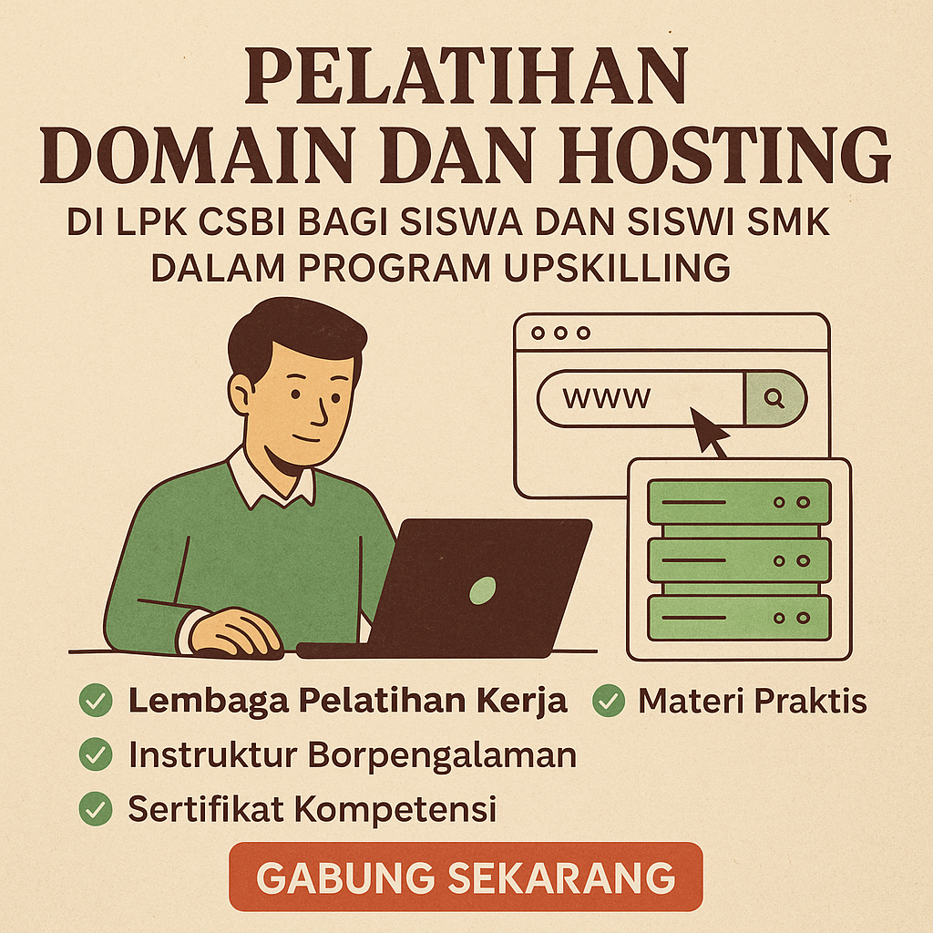 Pelatihan Domain dan Hosting di LPK CSBI bagi Siswa dan Siswi SMK dalam Program Upskilling