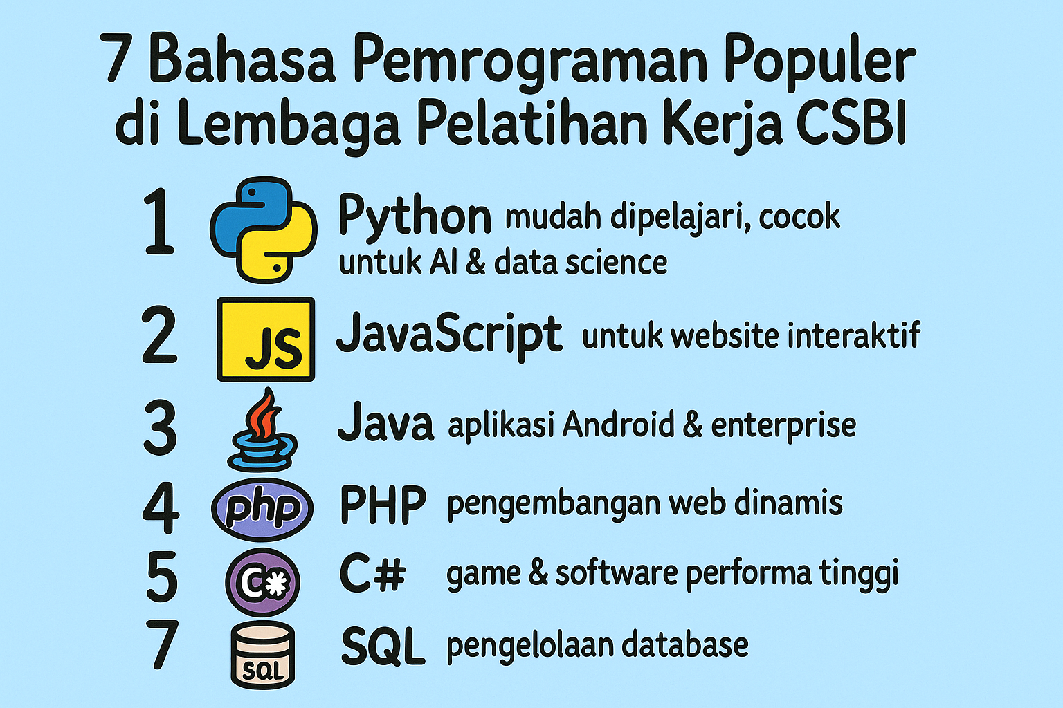 7 Bahasa Pemrograman Populer di Lembaga Pelatihan Kerja CSBI